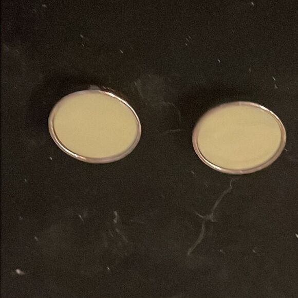 Antique-1910-30-Art Deco round silver tone cream color celluloid snap cuff links - Picture 3 of 11